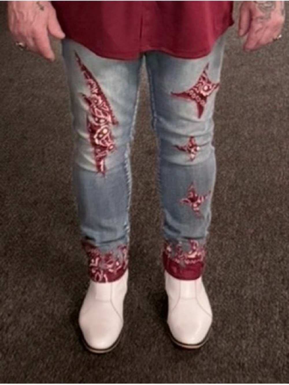 Eddie Alan Exclusive’s custom designed denim skinny jeans with bandanna accents!